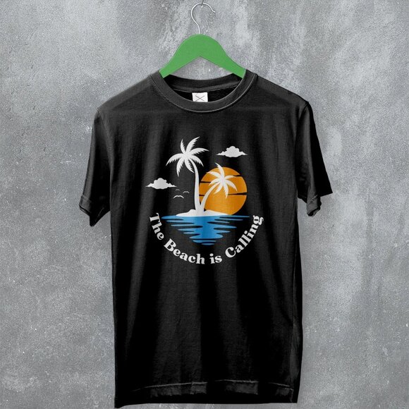 Mary Beth S Tops - Beach The Beach Is Calling Y2K Summer Vacation Coastal Holiday T-Shirt 103